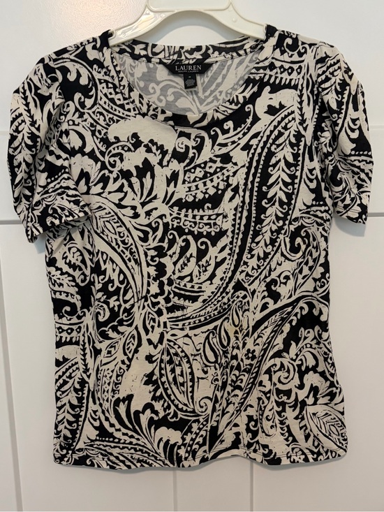 Ralph Lauren Tops - Lauren Ralph Lauren Blouse Top Black & White Paisley Floral Print Medium
